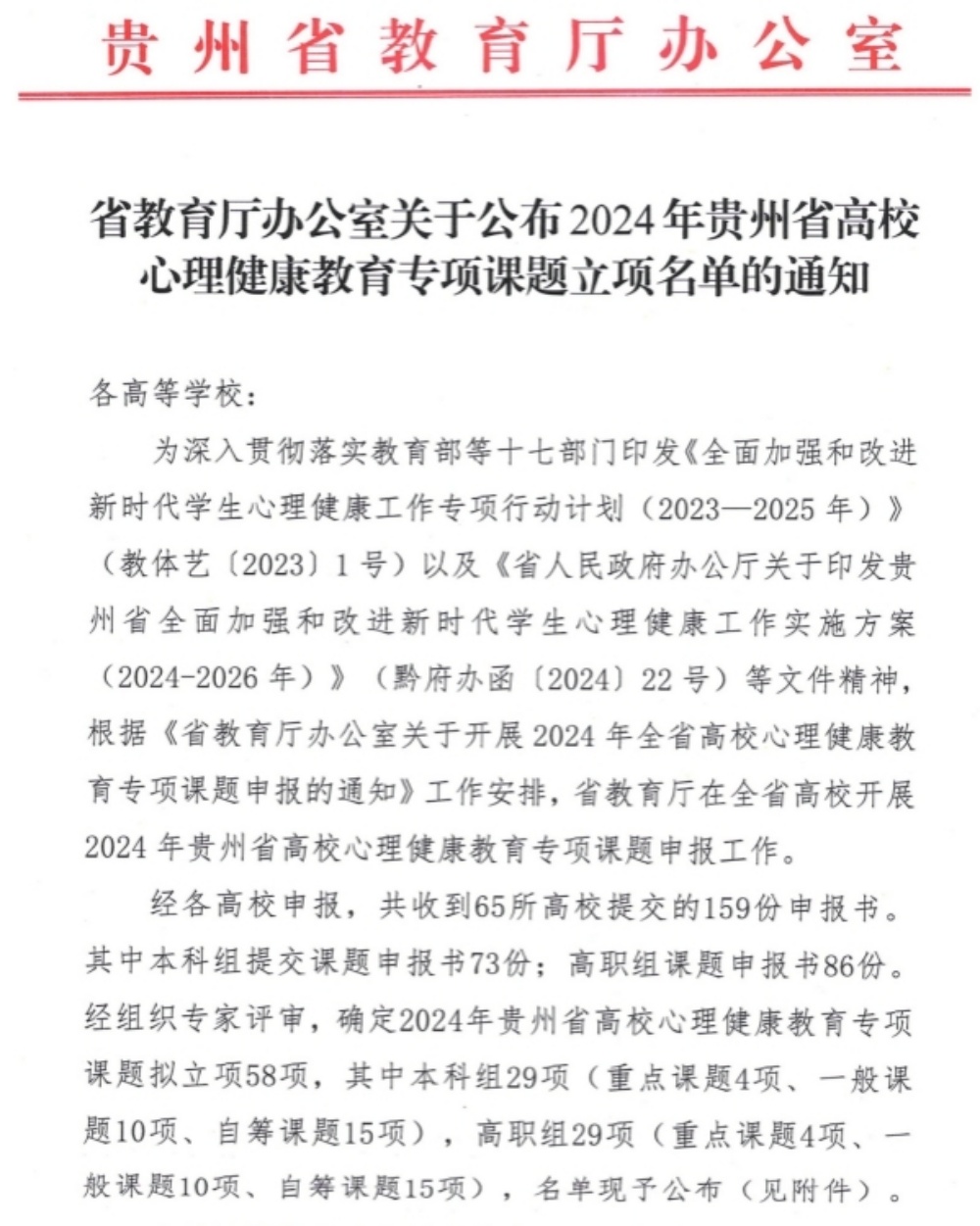 喜報(bào)丨我院獲批2024年貴州省高校心理健康教育專(zhuān)項(xiàng)課題立項(xiàng)
